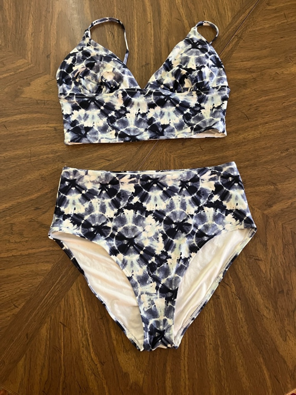 Old Navy Navy and White Tie-Dye High-Waist Bikini Set